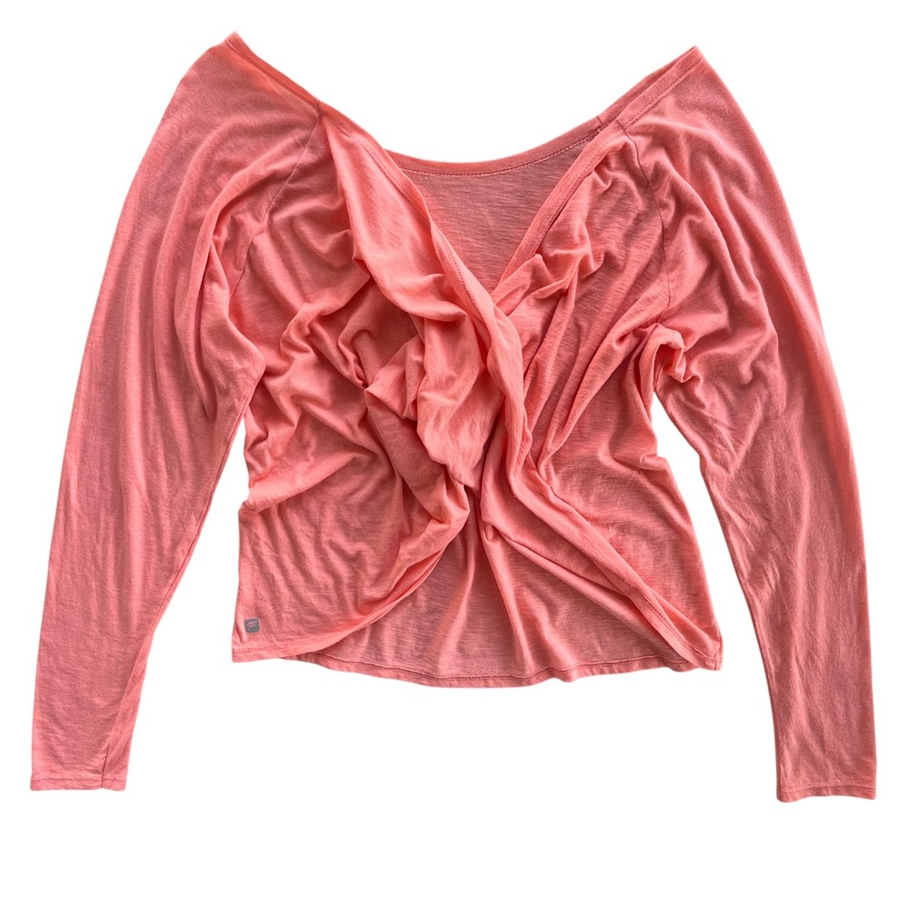 Fabletics Women's Med. Coral Flamingo Twist Switch Back Long Sleeve Tee Athletic